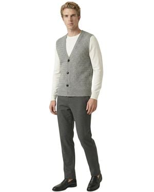 Modenaire Textured V-neck Button-front Knit Vest - Gray