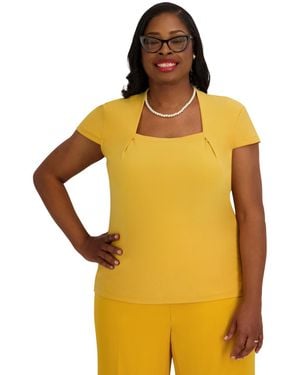 Kasper Square Neck Short-sleeve Top - Yellow