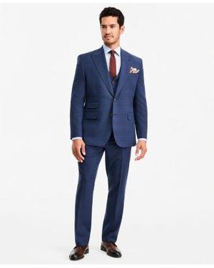 Tayion Collection Classic Fit Plaid Suit Separates - Blue