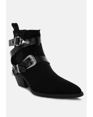 LONDON RAG Raveta Microfiber Buckle Strap Western Boots - Black