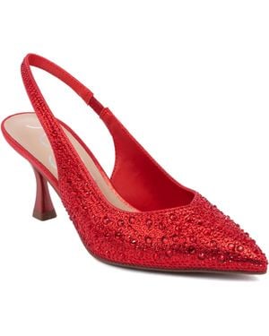Sugar Dazzy Slingback Rhinestone Dress Pumps - Red
