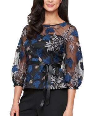 Alex Evenings Petite Embroidered Blouse - Blue
