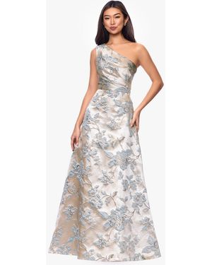 Xscape Petite One-shoulder Jacquard Gown - White