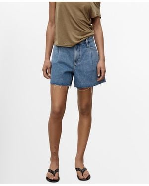Mango Frayed Hem And Pleats Denim Shorts - Blue