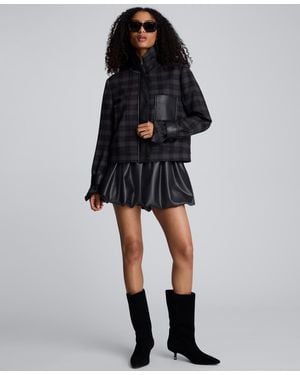 Kenneth Cole Plaid Pattern Cropped Jacket - Black