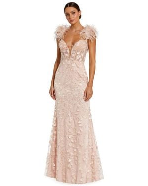 Mac Duggal Sheer Applique Bustier Gown - Natural