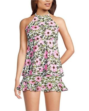 Lands' End Flutter High Neck Halter Tankini Top - White
