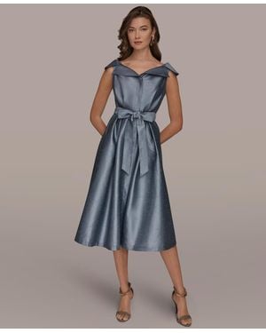 Donna Karan V-neck Belted Midi Dress - Blue