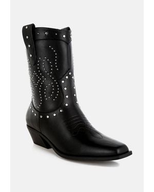 LONDON RAG Equine Studded Embroidery Cowboy Boots - Black
