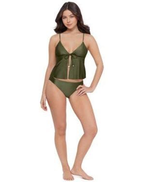 Steve Madden Tie Front Crop Tankini Top Pull On Swim Hipster Bottoms - Green