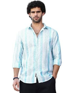 Campus Sutra Sky Pincandy-striped Regular Shirt - Blue