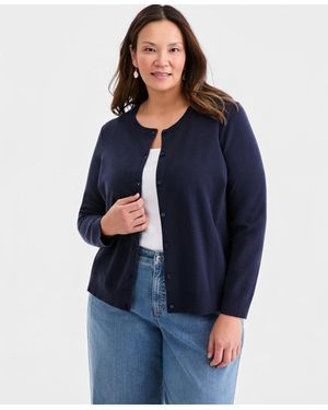 Style & Co. Plus Size Button-down Long-sleeve Cardigan - Blue