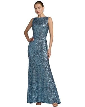 Mac Duggal Petite Sleeveless Sequin Cowl Back Evening Gown - Blue
