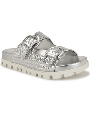 Nine West Tindy Woven Buckle Straps Flat Sandals - Gray
