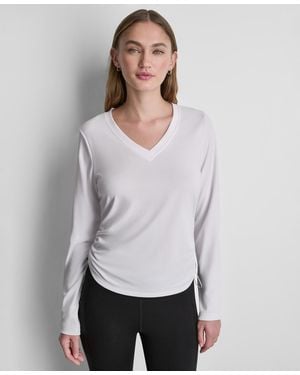 DKNY Long-sleeve Ruched Tech Top - White