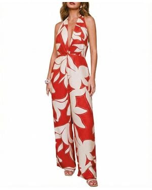 CUPSHE Hibiscus Garden Floral Jumpsuit - Red