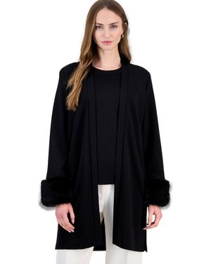 Anne Klein Serenity Long Sleeve Faux Fur Cardigan - Black