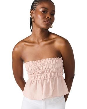 Steve Madden Cambria Strapless Smocked Peplum Top - Pink