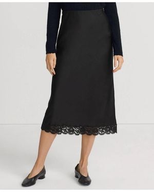 Lands' End Satin Lace Trim Midi Skirt - Black