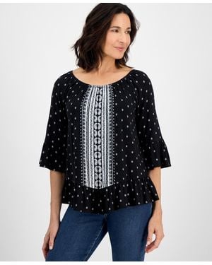 Style & Co. Printed Off-the-shoulder Knit Top - Black