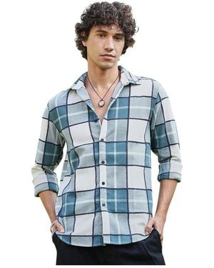 Campus Sutra Steel Overlaping Check Shirt - Blue