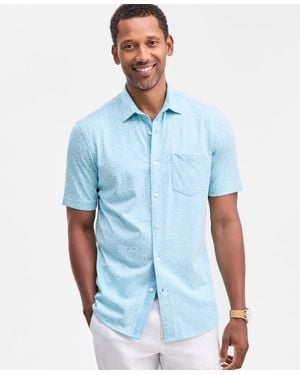 Club Room Medal Print Short-sleeve Button-up Knit Shirt - Blue