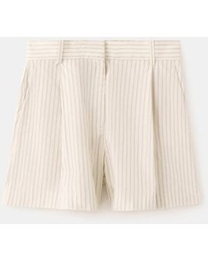 Mango Pinstripe Pleated Bermuda Shorts - White