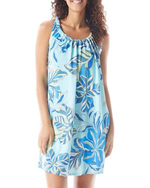 Beach House Style Floral Print Colette Adjustable Tank Dress - Blue