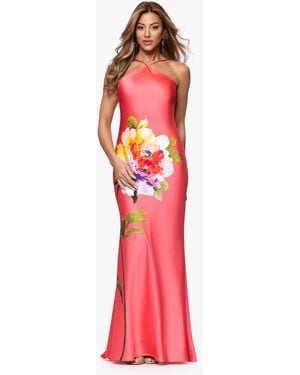 Xscape Printed Halter Neck Maxi Dress - Red