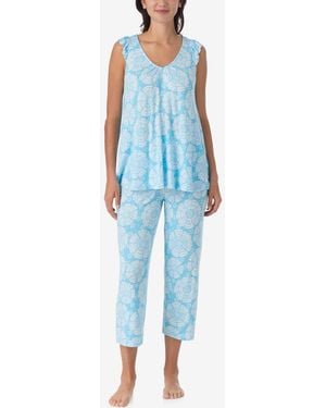 Ellen Tracy Short-sleeve Top & Cropped Pants Jersey - Blue