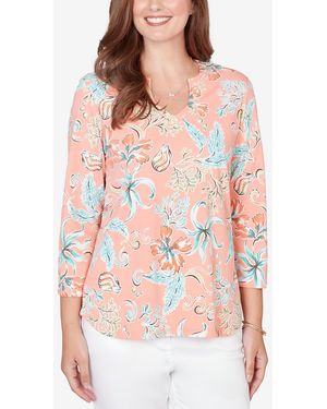Ruby Rd. Plus Size Embellished Oceania Floral Knit Top - Multicolor