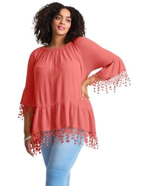 Avenue Crochet Fringe Trim Tunic - Red