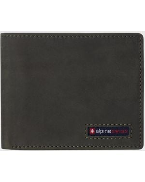 Alpine Swiss Commuter Rfid Bifold Wallet 2 Id Windows Divided Bill Section - Black