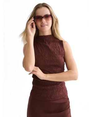 Scotch & Soda Embossed Pleat Mock Neck Tank - Red