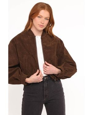 Petal & Pup Goldie Faux Suede Bomber Jacket - Brown