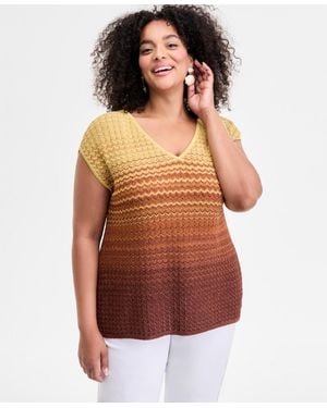 INC International Concepts Plus Size Ombre V-neck Sweater - Brown