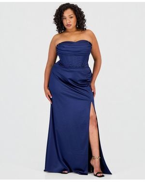 Katia Rae Trendy Plus Size Sweetheart-neck Corset Gown - Blue
