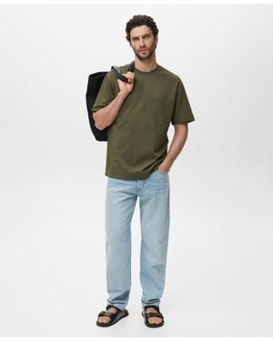 Mango Relaxed-fit Sweatshirt Fabric T-shirt - Blue