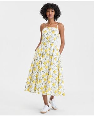 On 34th Square-neck Seamed Fit & Flare Midi Dress - Metallic