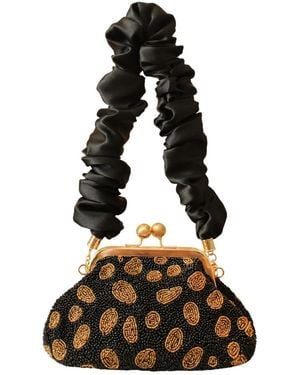 BrunnaCo Arnoldi Black Hand-beaded Clutch Bag In Black &