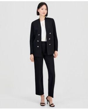 Anne Klein Open Front Stand Collar Blazer High Rise Pull On Pants - Blue