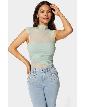 Bebe Draped Knit Bodysuit - Blue