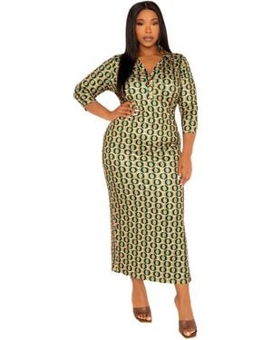 Buxom Couture Plus Size Geometric Print Bodycon Midi Dress - Green