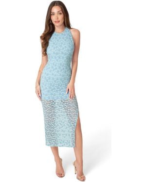 Bebe Daisy Lace High Neck Cowl Maxi Dress - Blue