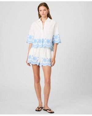 French Connection Cotton Pull On Shorts Collared V Neck Blouse - Blue