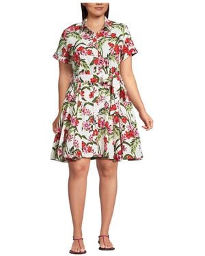 Lands' End Plus Size Linen Blend Button Front Dress - Red