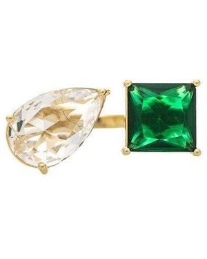 Rivka Friedman 18k Gold Plated Pear And Square Emerald Cz Moi Et Toi Ring - Black