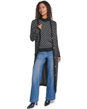 KARL LAGERFELD Geometric V-neck Duster Cardigan - Blue