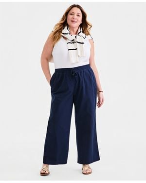 Style & Co. Petite Twill-tape Wide-leg Pull-on Pants - Blue