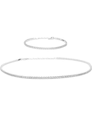 Bearfruit Jewelry Sterling 18k Gold Plated Cherie Tennis Necklace & Bracelet Set - White